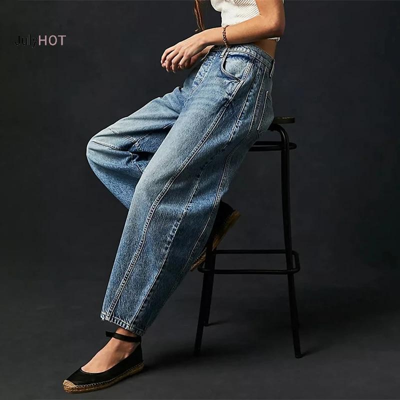 Y2K Trend Crop Quần jean ống rộng Baggy eo thấp dành cho nam và nữ