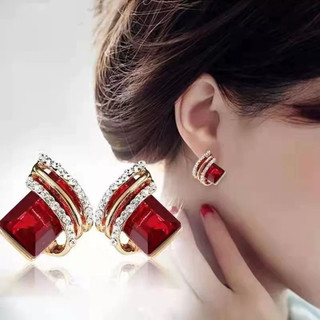 Trang sức bông tai hình học độc đáo phong cách châu Âu và Mỹ, đính kim cương thời trang