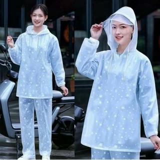 ￼Bộ quần áo mưa nhựa dẻo họa tiết Hoa Tuyết chống thấm tốt