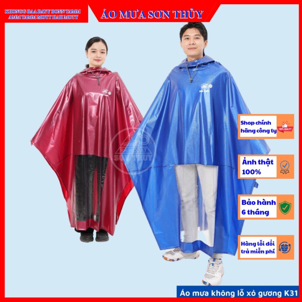 K31-Áo mưa choàng 1 mũ chất liệu mới, nhựa PVC siêu dai, bền bỉ, không lỗ xỏ gương K31 Sơn Thủy aomuasonthuyhn