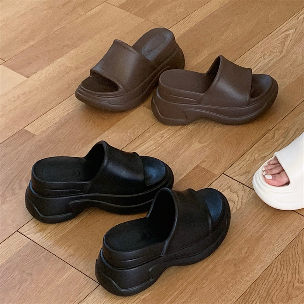 XIXITIAO Dép Dép Cao Gót Nữ Đế Dày 9cm Đơn Giản Màu Trơn Mùa Hè Thường Ngày