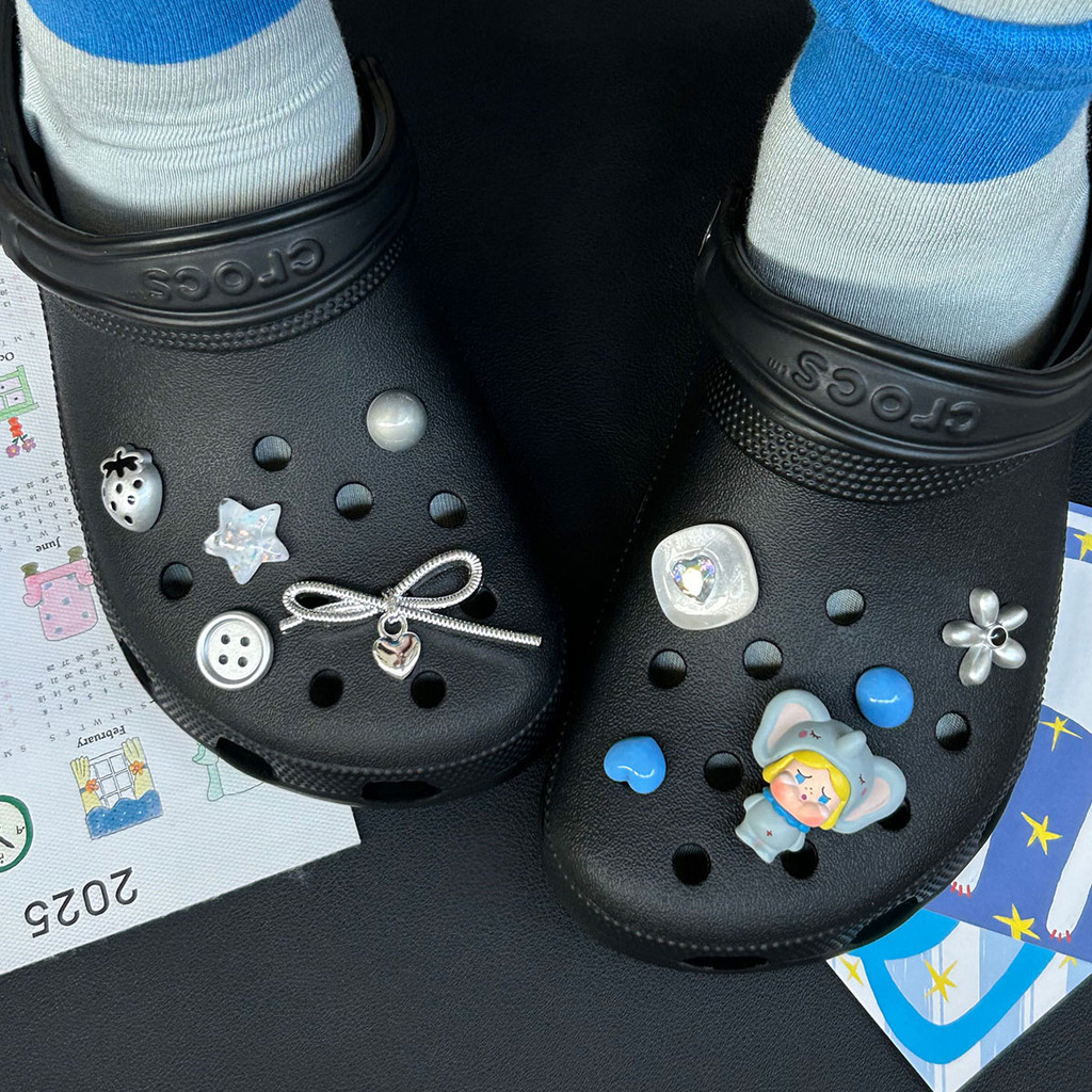 POP MART Phụ Kiện Dễ Thương Voi Xám Cho Crocs, Có Thể Tháo Rời, Cảm Giác Cao Cấp, Kèm Hoa