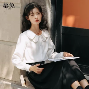 Mutu Gentle Series Búp Bê Cổ Áo Sơ Mi Trắng Dài Tay Cho Nữ
