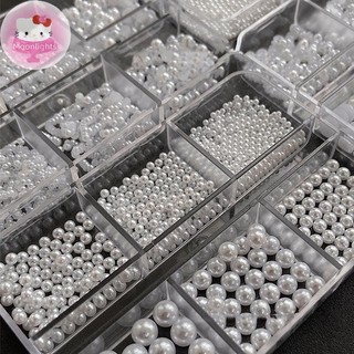Moonlights 6 Lưới Tròn Ngọc Trai Trắng Hạt Móng Tay Móng Tay Quyến Rũ Trứng Cá muối Hạt Móng Tay Ngọc Trai Nửa Tròn Đá Quý DIY Nail Art Decor EN