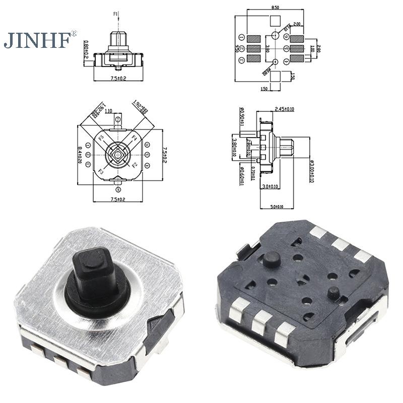 JINHF 1Pc7.5x7.5MM Xúc giác Hướng 5 chiều 6Pin Nút Micro Nhấn Đặt lại Tact HOT