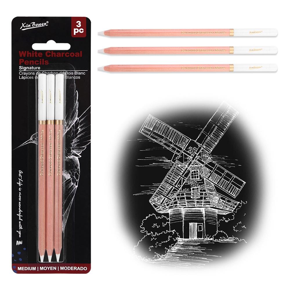 Bộ bút chì than trắng 3 mảnh - Với bút chì phác thảo / phác thảo, bút chì Highlighter & bút chì than mềm / vừa / cứng, đồ dùng nghệ thuật đồ vẽ