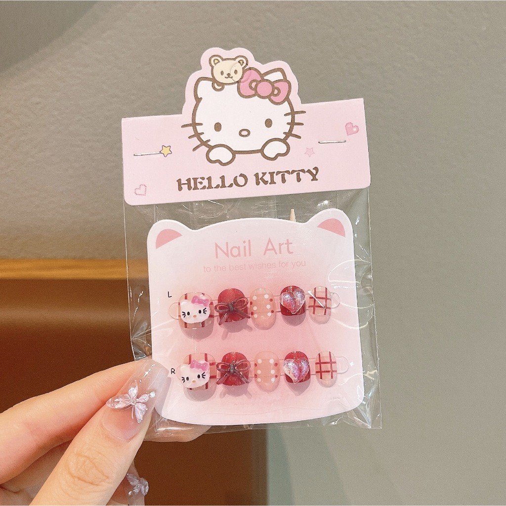 Hộp 10 móng tay giả 3D Kurumi – miếng dán móng cho bé gái, phụ kiện làm đẹp dễ thương 🎀 FREESHIP 🎀