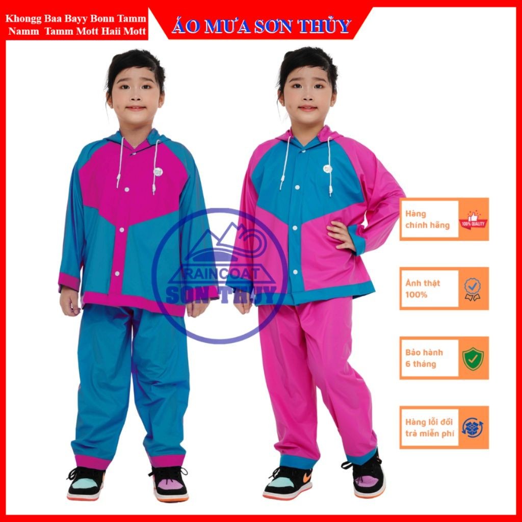 Áo mưa bộ trẻ em Sơn Thủy THƯỜNG, bộ áo mưa cho bé bằng nhựa PVC siêu bền, an toàn tuyệt đối aomuasonthuyhn