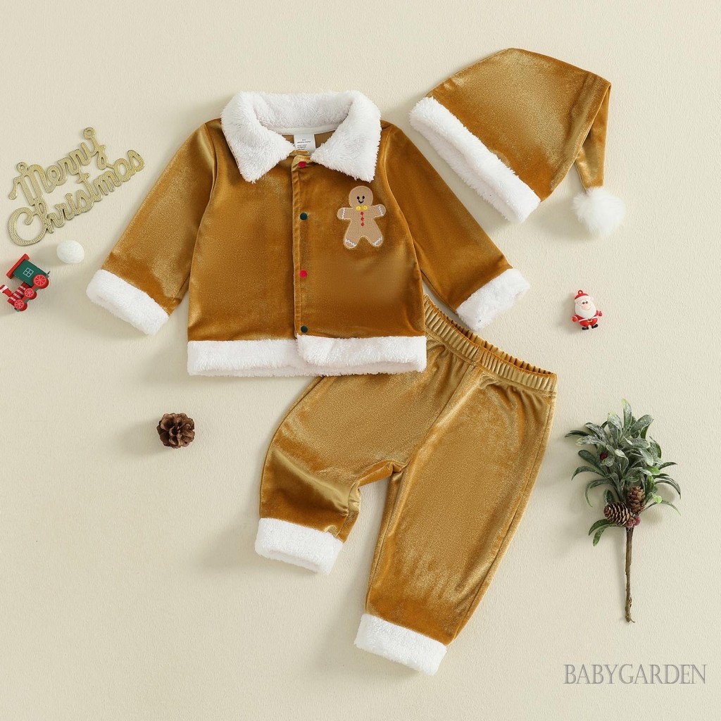 Tập Đi Bé Gái Bé Trai Bộ Giáng Sinh Tay Dài Ve Áo Nút Xuống Áo + Quần Eo Co Giãn Trang Phục Ông Già Noel