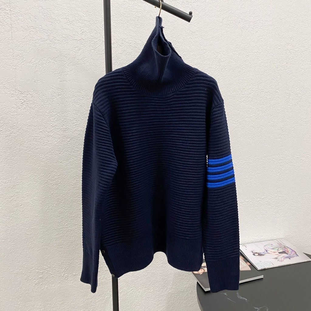 thombrowne 8879High Neck Striped Sweater Knitted High Neck Pullover Fashion Slim Round Neck Cotton Elegant Commuter Knitwear