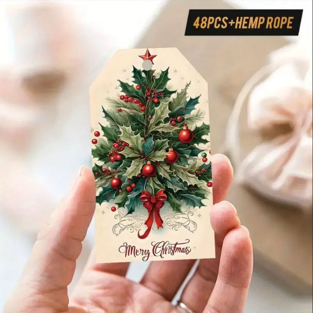 NORBORTO 48 Chiếc Thẻ Giáng Sinh, Ông Già Noel Nai Sừng Tấm Giáng Sinh DIY Thẻ, Vintage Có Dây Giấy Giáng Sinh Treo Nhãn Trang Trí Tiệc
