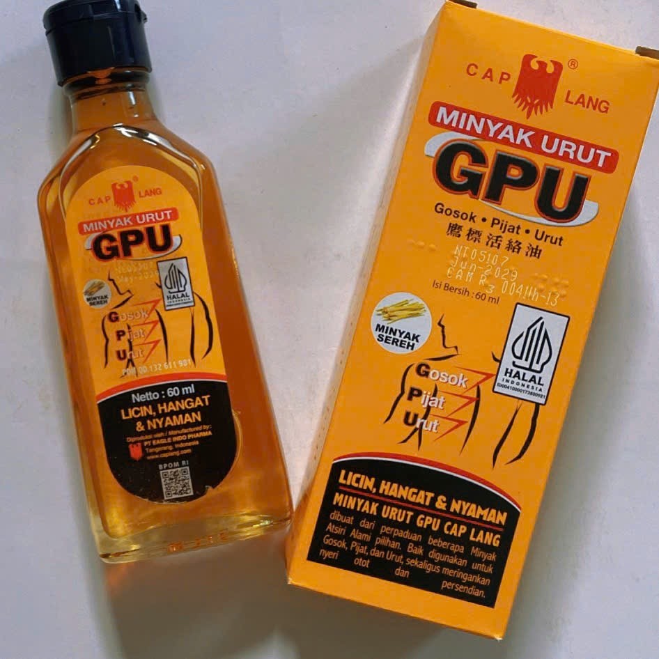 Dầu gừng GPU Indonesia 60ml. Được sử dụng để  giảm bớt các triệu chứng về đau xương,  đau lưng,  đau cổ