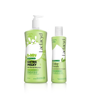 Bộ Sữa Tắm Gội Trẻ Em Lactacyd Baby Extra Milky Size Jumbo 800ml + Chai DDVS Phụ Nữ Lactacyd Odor Fresh 250ml