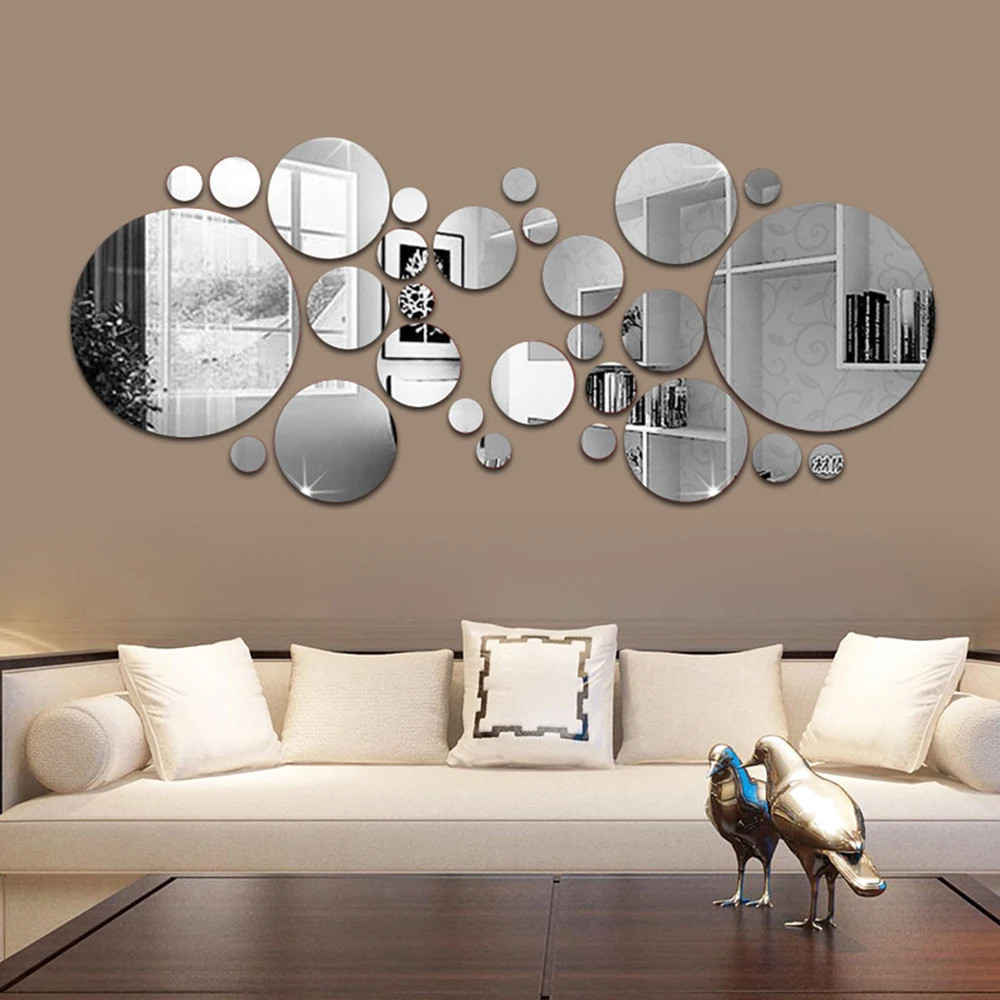 Lớn Vòng Tròn Nhỏ Gương Dán Tường 3D Ba Chiều Acrylic Trang Trí Tường DIY Phòng Ngủ Phòng Tắm Tivi Nền Phòng Ngủ Miếng Dán Tường Trang Trí