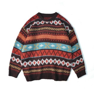 Mùa Đông Nguyên Đỏ Jacquard Áo Len Lười Phong Cách Retro Nhật Bản Cổ Tròn Thương Hiệu Ấm Áp Rời Cặp Đôi Dệt Kim 25.9.29