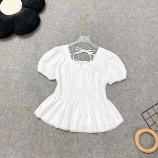 Áo Kiểu Bigsize Nữ ÁO Baby Boll Ngắn Cổ Vuông Tay Bồng Tôn Eo Cho Chubby 55-92kg A304