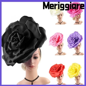 Băng đô hoa MERIGGIARE, Mũ lưỡi trai hoa hồng cô dâu phóng đại, Tiệc trà Cocktail Jockey Club Trang điểm Prom Chụp ảnh Mardi Gras Mũ đội đầu dành cho nữ