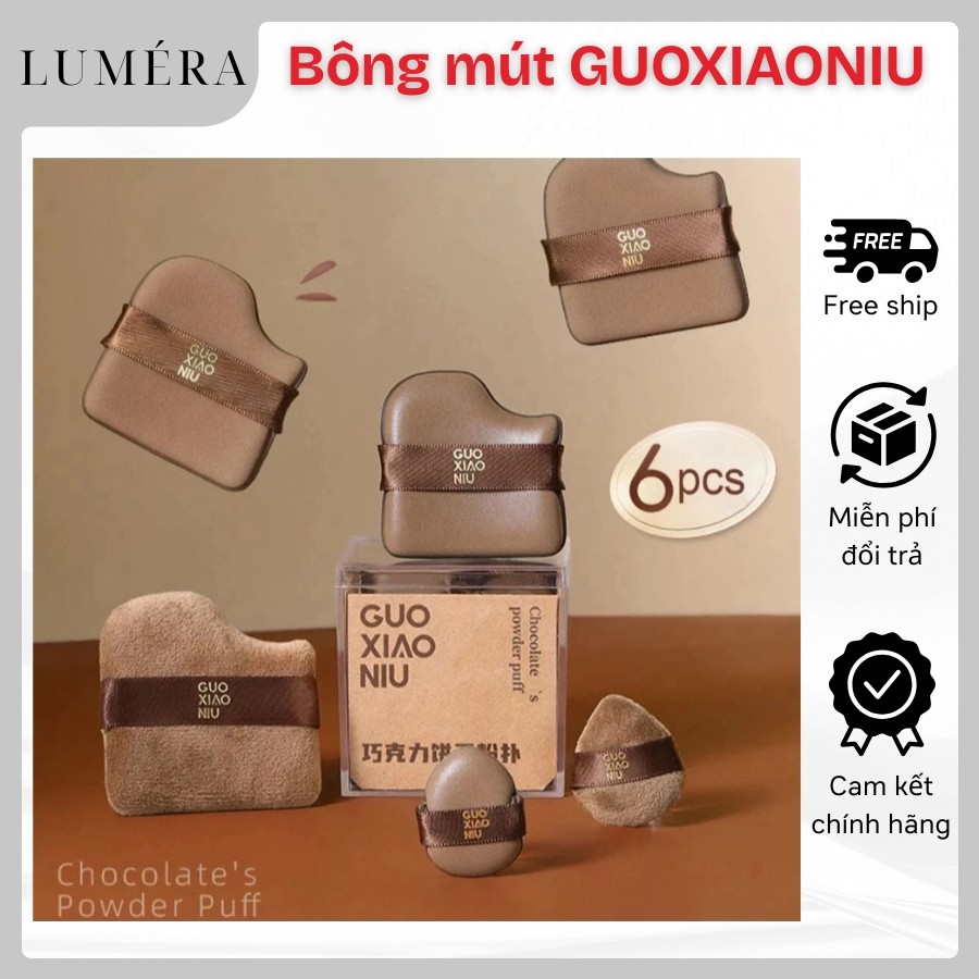 Set 6 bông mút Guoxiaoniu chocolate bông phấn trang điểm đa năng dùng ướt và khô