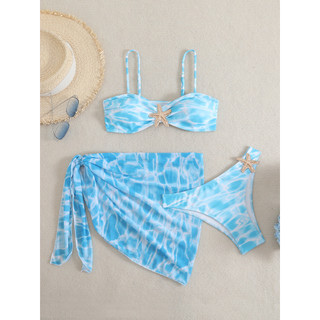 Đồ Bơi 2026 Châu Âu Mỹ Vàng Phụ Kiện Bikini Ba Mảnh Gợi Cảm In Ống Top Đồ Bơi Nữ