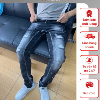 Quần Jean Nam DSQ Slimfit Đen Xám Wash Rách Tua Sợi Lót Vải Cao Cấp Boy Phố