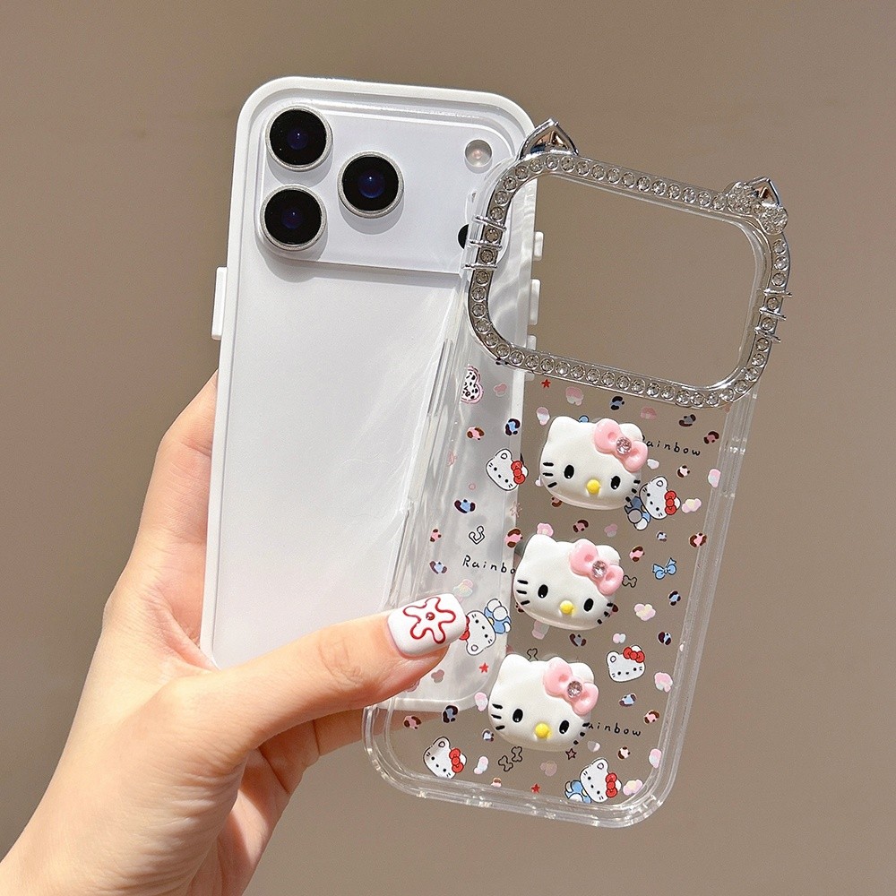 Ốp điện thoại 2 ni 1 3D Cat Frame cho iPhone 17 Pro Max 17 Air 16 15 14 13 Vỏ bảo vệ chống sốc