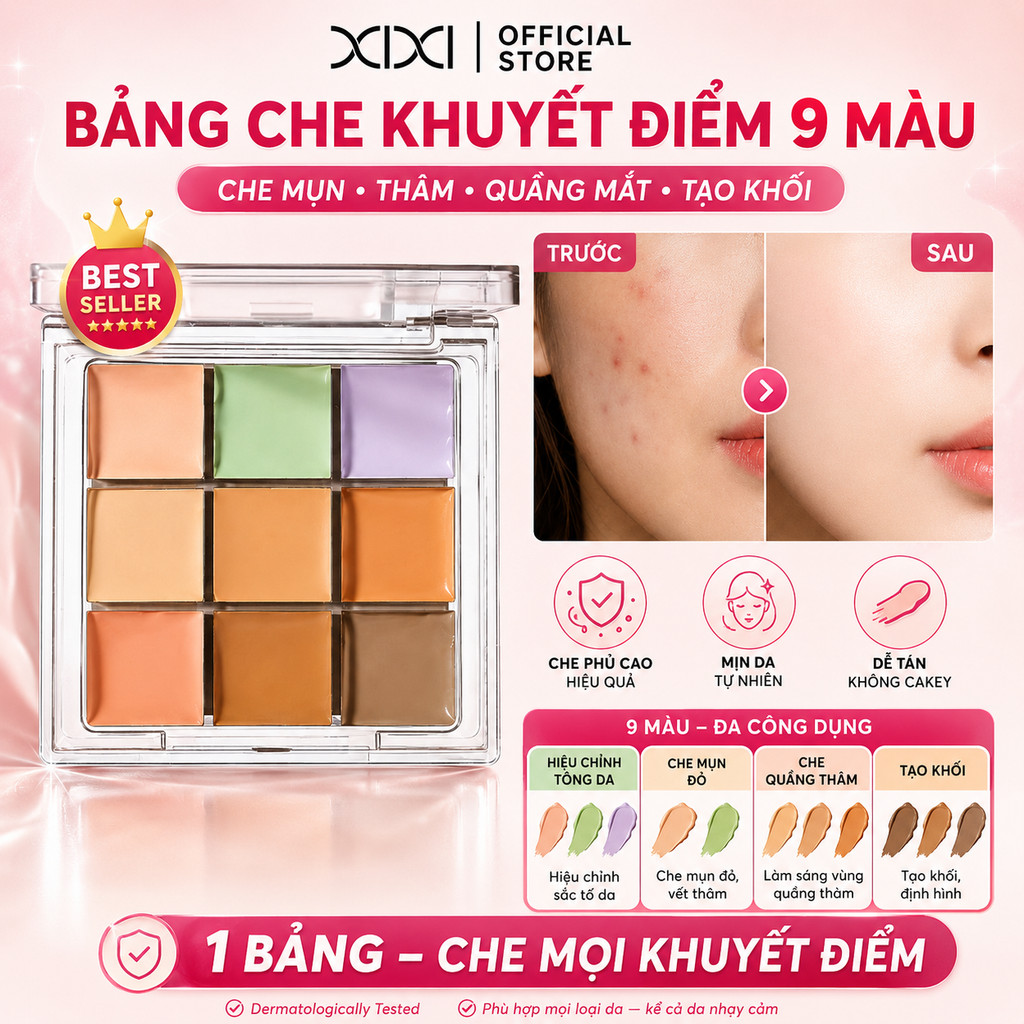 XIxi Qinrou Bảng Kem Che Khuyết Điểm: 9 Màu, Cân Bằng Che Dấu Mụn Quầng Thâm Trang Điểm Nội Địa D888