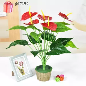 Lòng bàn tay đỏ nhân tạo GAVESTO, Cây thảo mộc lớn 35 / 50CM Cây cây xanh Anthurium giả, Máy làm mát lòng bàn tay nhân tạo bằng nhựa Trang trí phòng khách