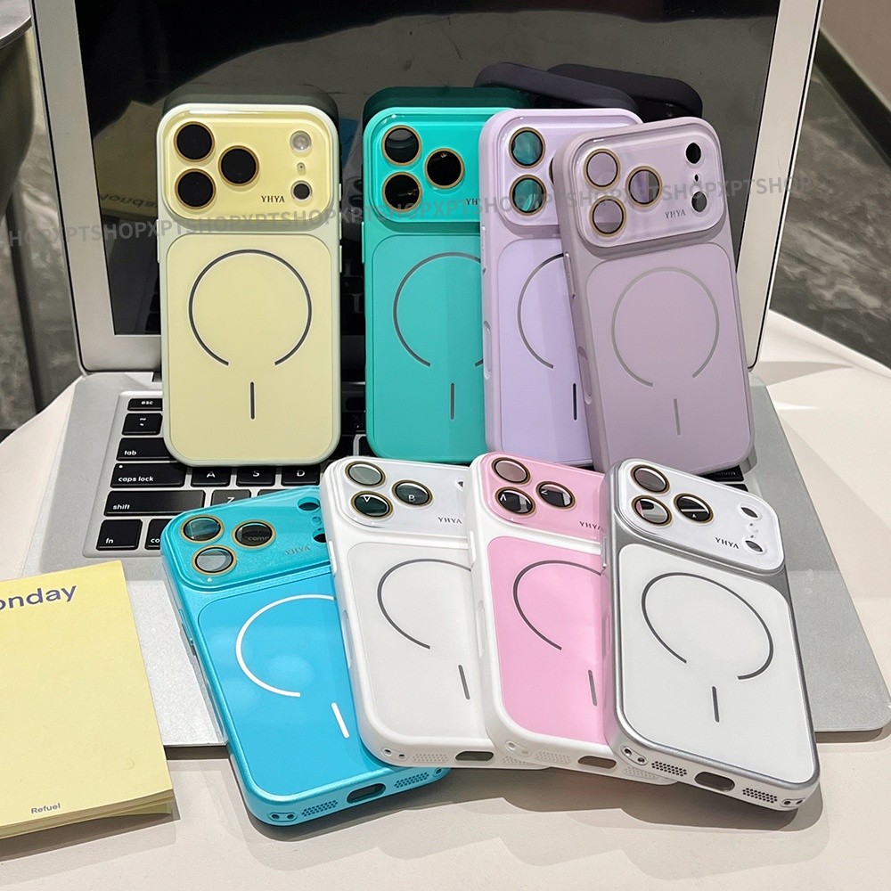 Vỏ máy ảnh thủy tinh cạnh lỏng từ tính Vỏ điện thoại cho iPhone 17 Pro Max 16 15 14 13 12 Vỏ bảo vệ chống sốc