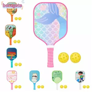 Đồ chơi mái chèo Pickleball BORAGETE, Phim hoạt hình với 2 quả cầu Pickleball Bộ mái chèo Pickleball, Mèo nàng tiên cá nhẹ lõi tổ ong cho trẻ em Đồ chơi mái chèo thể thao Quà tặng