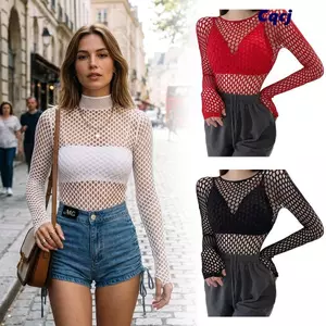 CQCJ Lưới Áo Sơ Mi, Thiết Kế Gợi Cảm Rỗng Ra Fishnet Top, Skinny Mềm Vải Slim Fit Sheer Chất Liệu Nhìn Xuyên Qua Áo Thun Thời Trang Vui Nhộn