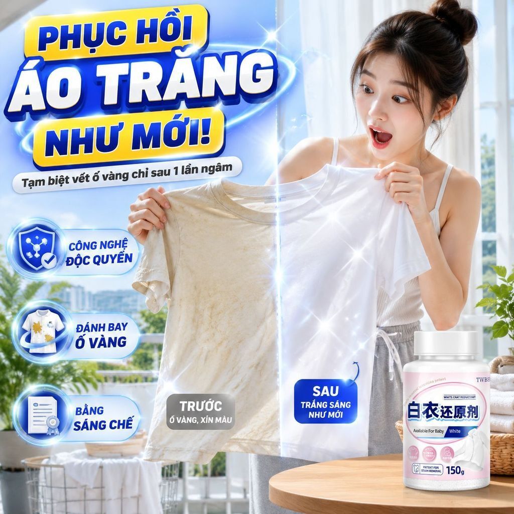 🔥Tẩy sâu bột tẩy trắng quần áo | Khử ố vàng bột phục hồi trắng sáng | Tăng trắng chuyên dụng bột tẩy vết bẩn áo trắng