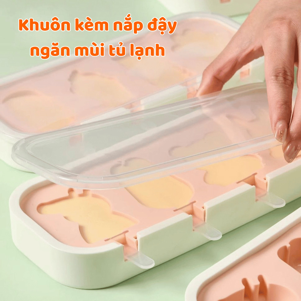 Khuôn Kem Que Silicon Thực Phẩm An Toàn, Khay Làm Đá Trái Cây Đáng Yêu Cho Bé Yêu Thích
