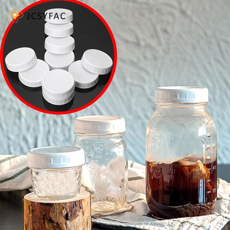 JCSYFAC 10pc Trắng Mason Đóng Hộp Bình Uống Nắp 70mm / 86mm Đường Kính Bên Trong Vỏ Nhựa Không Lót Nắp Gân Nắp Bảo Quản Thay Thế Mới