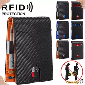 Ví mỏng nam CHEESELY, chặn RFID với ví da kẹp tiền, Túi đựng thẻ tín dụng ID có túi phía trước mỏng chống quét thời trang dành cho nam giới