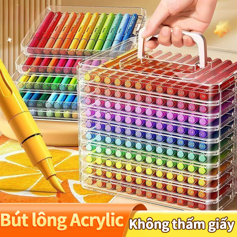 Bút màu acrylic marker cao cấp ngòi brush hộp 84 màu sáng cho học sinh sáng tạo bút sơn vẽ nhiề