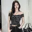 Áo thun ngắn tay sọc màu xám phong cách Hot Girl Summer Slim @