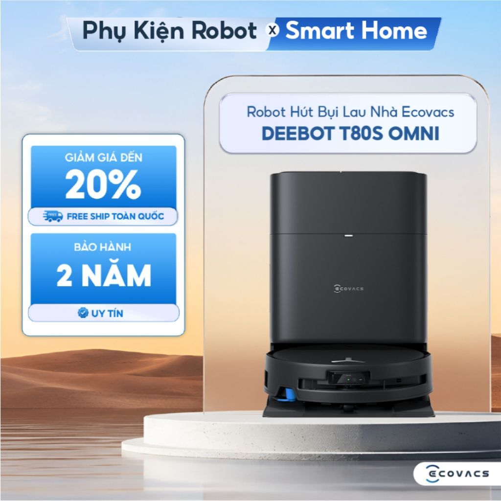Robot hút bụi lau nhà Ecovacs Deebot T80S Omni 2027 - Lực hút 24800Pa - Giặt nóng và sấy nóng -OZMO ROLLER 2.0 -BH 2 năm