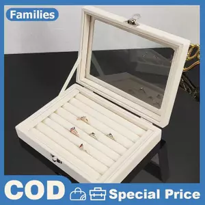Nhung Nhẫn Hộp Trang Sức Trưng Bày Hộp Bảo Quản Người Tổ Chức Vòng Bông Tai Hộp Chống Bụi Trong Suốt Nắp Lật Hộp Trang Sức