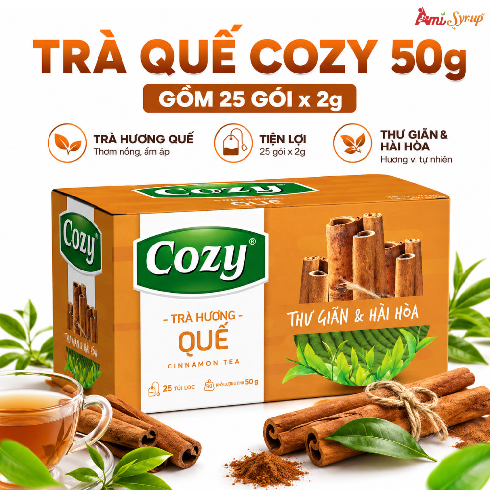 Trà Quế Cozy 50g Gồm 25 gói x 2g, Đậm Đà, Ấm Áp Thơm Vị Quế
