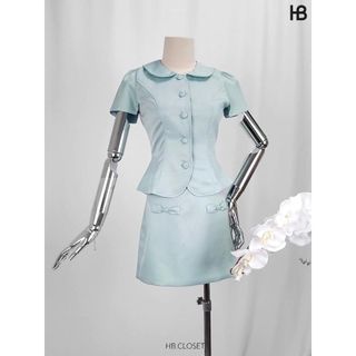 HB - Set bộ áo peplum cổ seᵰ chân váy chữ A phối nơ phong cách tiểu thư sang trọng S152