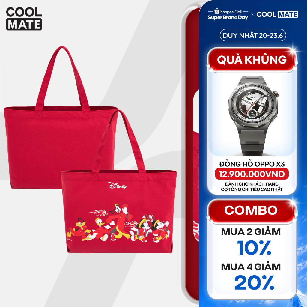 [MUA 4 GIẢM 20%]Túi Tote Bag Unisex Nam, Nữ Disney Spring Blessings, Túi đi chơi Tết Coolmate