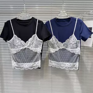 Áo thun ngắn tay màu trơn hai mảnh ngọt ngào mùa hè ngọt ngào Hot Girl mùa hè