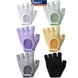 MAKY Nữ Găng Tay Tập Yoga Chống Trơn Trượt Cotton Thể Dục Nửa Ngón Găng Tay Thoáng Khí Ngoài Trời Đi Xe Đạp Pilates Găng Tay Câu Cá Thể Thao VN