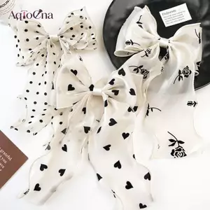 AqToCna Chấm Bi Organza Nơ Kẹp Tóc Nữ Lông Tơ Ruy Băng Hairgrip Pháp Mũ Đội Đầu Ngọt Ngào Dễ Thương Phụ Kiện Tóc HairPins AqToCna