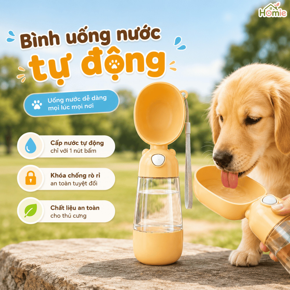 Bình Nước Cho Chó Mèo Di Động 2in1 Có Ngăn Đựng Hạt HOMIE, Bình Uống Nước Ngoài Trời Tiện Lợi