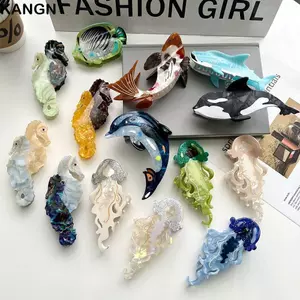 Mũ kẹp tóc KANGN, Bộ kẹp tóc sinh học biển hình học, Mũ đội đầu thời trang động vật đại dương cá tính Acetate Hair Gras Party