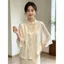 Phong Cách Trung Quốc Mới Phong Cách Quốc Gia Sang Trọng Cổ Đứng Nút Áo Sơ Mi Jacquard Nữ Mùa Hè Rời Ôm Hơn Nhìn Ba Phần Tư