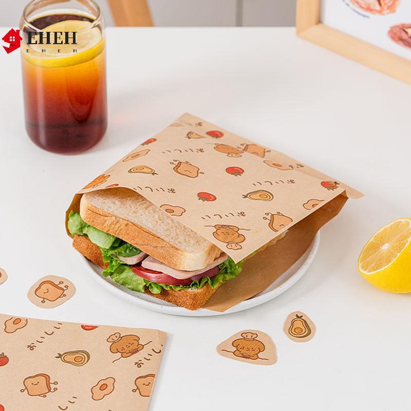 [EHEH] 50 Cái Hoạt Hình Dễ Thương Giấy Sáp Vuông Sandwiches Burgers Khoai Tây Chiên Bọc Túi Giấy Wd Giấy Nướng Thực Phẩm Túi Đựng VN