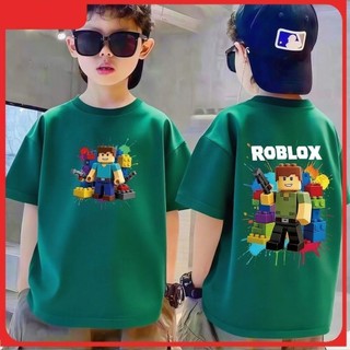 2026 năm mới Áo thun trai và cô gái tay ngắn cotton thoáng khí in hình ROBLOX Mát mẻ Phù hợp cho trẻ em năm mới
