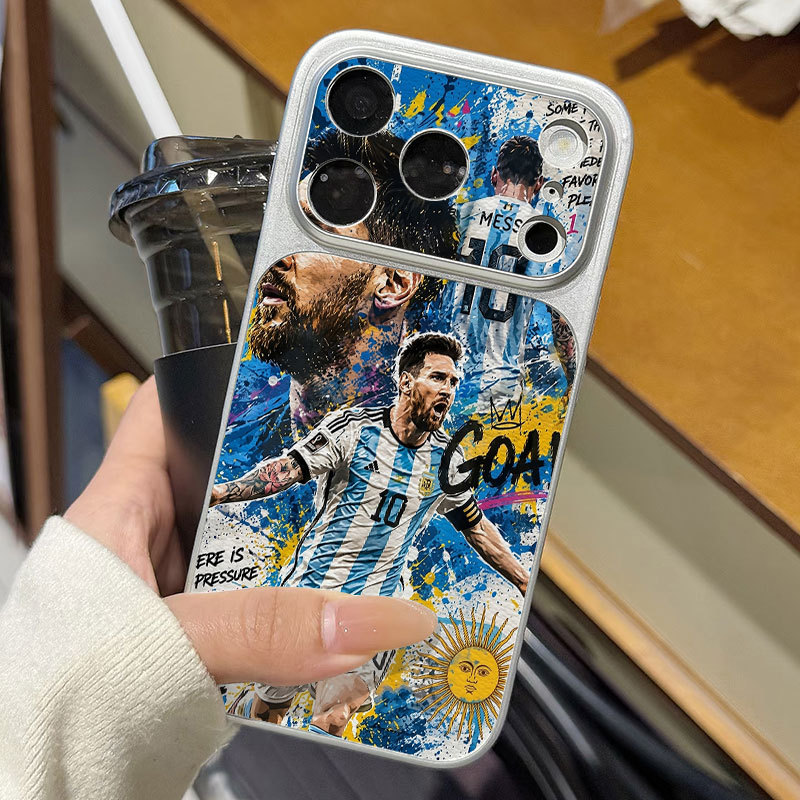 Ốp lưng iPhone Họa tiết da mạ phong cách Argentina số 10 họa tiết Messi iPhone 17 16 15 14 13 12 11 Pro Max Plus Max